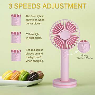 Belita Amy Mini Handheld Fan,Portable Personal Desktop Cooling Fan,Desk Macaron USB Rechargeable Fan with Gust Mode and Magnetic Mirror Base for Office Outdoor Household Traveling (3 Speed,Pink)