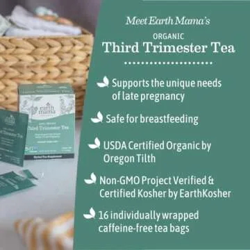 Earth Mama Organic Third Trimester Tea Bags | 100% USDA Organic Herbal Tea for Late Pregnancy Comfort + Childbirth Preparation, 16 Teabags Per Box