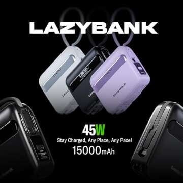 LazyBank Fastest Rapid Mini Portable Charger 45 W with AC Plug-in Power Bank 15000mAh RedDot Design ...
