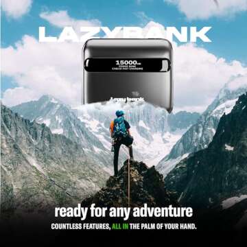 LazyBank Fastest Rapid Mini Portable Charger 45 W with AC Plug-in Power Bank 15000mAh RedDot Design Award Smart Fast Charging (Black)