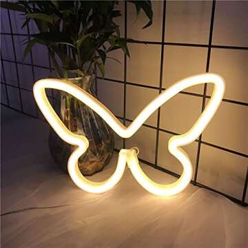 HFHungkeong Butterfly Neon Signs for Wall Office Dorm Wedding Birthday Party Room Decor,Neon Butterfly Led Signs Butterfly Decorations for Teen Girls,USB or 3-AA Battery Powered,2Pack(Warm White)