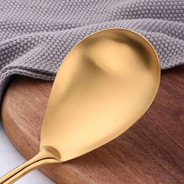 Kitchen Utensil Set -7PCS Gold 18/8(304) Stainless Steel -Wide Spatula,Soup Ladle,Strainer Ladle,Slotted Spatula,Spaghetti Server,Rice Scoop Spoon and Whisk
