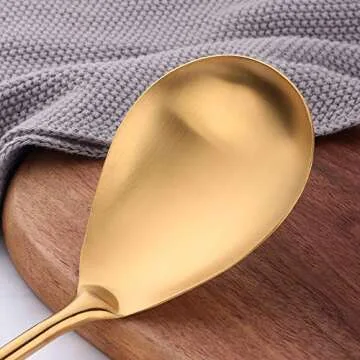 Kitchen Utensil Set -7PCS Gold 18/8(304) Stainless Steel -Wide Spatula,Soup Ladle,Strainer Ladle,Slotted Spatula,Spaghetti Server,Rice Scoop Spoon and Whisk