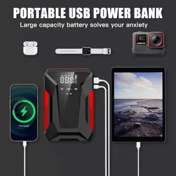 Powerful Jump Starter with Air Compressor & Emergency Light