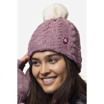 Heat Holders - Womens Thick Knit Thermal Winter Warm Beanie Hat with Pom Pom (One Size, Rose)