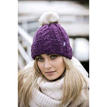 Heat Holders - Womens Thick Knit Thermal Winter Warm Beanie Hat with Pom Pom (One Size, Rose)
