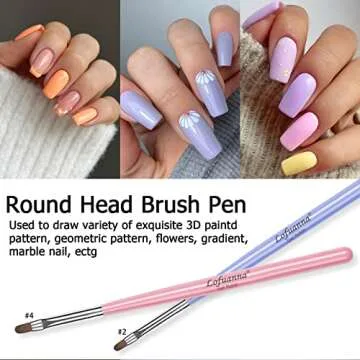 Lofuanna Nail Art Brushes Set Gel Nail Brush 7Pcs Poly Extension gel Brushes French Manicure Tools Nail Art Tips Builder Brushes Acrylic Painting Drawing Pen for Home and Professional Salon Use Sizes #2,4,6,8,10,12,14