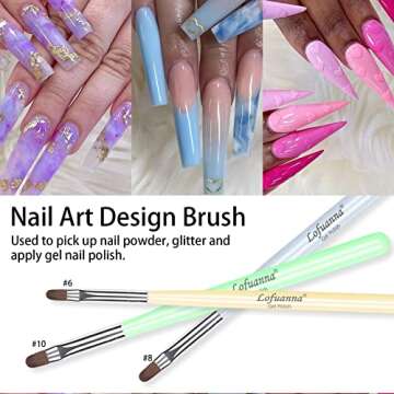 Lofuanna Nail Art Brushes Set Gel Nail Brush 7Pcs Poly Extension gel Brushes French Manicure Tools Nail Art Tips Builder Brushes Acrylic Painting Drawing Pen for Home and Professional Salon Use Sizes #2,4,6,8,10,12,14