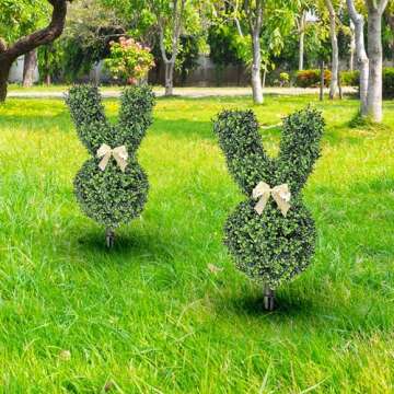 Rabbit Shaped Topiary Trees, 3ft Bunny Topiary Outdoor Decoration, Easter Bunny Topiary Garden Decor with Swaying Ears and Brown Bow Tie, Indoor Outdoor Yard Decor (1PC)