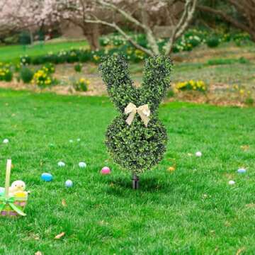 Rabbit Shaped Topiary Trees, 3ft Bunny Topiary Outdoor Decoration, Easter Bunny Topiary Garden Decor with Swaying Ears and Brown Bow Tie, Indoor Outdoor Yard Decor (1PC)