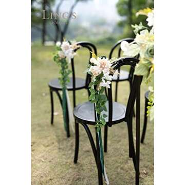 Ling's Moment 8 Wedding Aisle Pew Artificial Flowers Arrangements Emerald Tawny Beige for Ceremony Chair Back Floral Decorations with Chiffon Ribbons Reception Church Rose Faux Hanging Party Outdoor