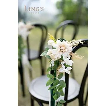 Ling's Moment 8 Wedding Aisle Pew Artificial Flowers Arrangements Emerald Tawny Beige for Ceremony Chair Back Floral Decorations with Chiffon Ribbons Reception Church Rose Faux Hanging Party Outdoor