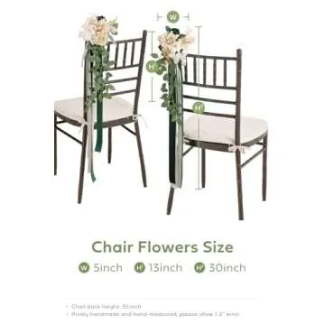 Ling's Moment 8 Wedding Aisle Pew Artificial Flowers Arrangements Emerald Tawny Beige for Ceremony Chair Back Floral Decorations with Chiffon Ribbons Reception Church Rose Faux Hanging Party Outdoor