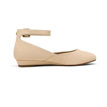 DREAM PAIRS Women's Dress Flats Ballet Low Wedge Ankle Strap Casual Shoes - Revona in Black Nubuck