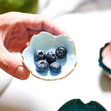 XIGUI Japanese Style Soy Sauce Dishes set of 6, Cherry Blossom Porcelain Sauce Dish Seasoning Dish Sushi Soy Dipping Bowl Dessert Bowl Appetizer Plates Serving Dish for Kitchen Home (Cream color)