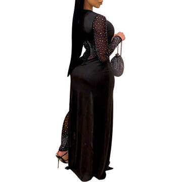 Women Sexy Sequin Dresses - Long Sleeve Sheer Mesh Bodycon Jumpsuit Evening Party Club Night Wear Bl...