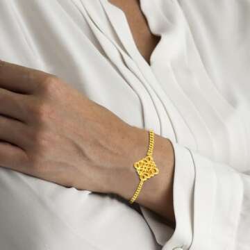 Gold Bracelets For Women Charm Bracelet Hand Chain Dainty Chunky 14k Gold Plated Filled Non Tarnish Bracelet Extender Design Jewelry Luxury Retro Vintage Fashion Trendy Gifts For Women, 7+1.5 Inch