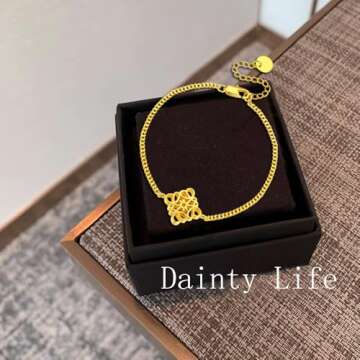 Gold Bracelets For Women Charm Bracelet Hand Chain Dainty Chunky 14k Gold Plated Filled Non Tarnish Bracelet Extender Design Jewelry Luxury Retro Vintage Fashion Trendy Gifts For Women, 7+1.5 Inch