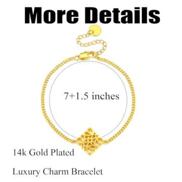 Gold Bracelets For Women Charm Bracelet Hand Chain Dainty Chunky 14k Gold Plated Filled Non Tarnish Bracelet Extender Design Jewelry Luxury Retro Vintage Fashion Trendy Gifts For Women, 7+1.5 Inch