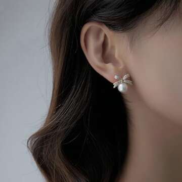 Pearl Bow Earrings for Women Christmas Bow Earrings Rhinestone Bow Earrings Red Ball Xmas Earrings C...