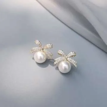 Pearl Bow Earrings for Women Christmas Bow Earrings Rhinestone Bow Earrings Red Ball Xmas Earrings Christmas Jewelry for Women