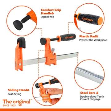Jorgensen 6 inch Bar Clamp Set for Woodworking & DIY