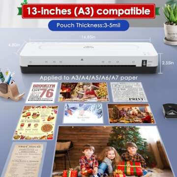 Laminator Machine 13 Inch Laminating Machine - A3 Lamination Machine with 30 Laminating Pouches, Cold and Thermal Laminator Kit for Office Home School Use (laminator A3)