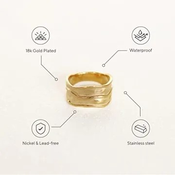 JEWELVERSE 18K Gold-Plated Hammered Ring Elegant Unique