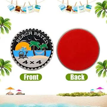 Frienda Beach Rated 4 x 4 Car Badge Metal Automotive Badge 3D Emblems Round Car Emblem Decals Stickers Compatible with Vehicles Trucks SUV
