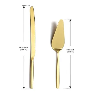 Berglander Gold Cake Pie Pastry Servers,Stainless Steel Serving Set,Cake Knife and Server Set Perfect For Wedding, Birthday, Parties and Events