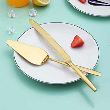 Berglander Gold Cake Pie Pastry Servers,Stainless Steel Serving Set,Cake Knife and Server Set Perfect For Wedding, Birthday, Parties and Events