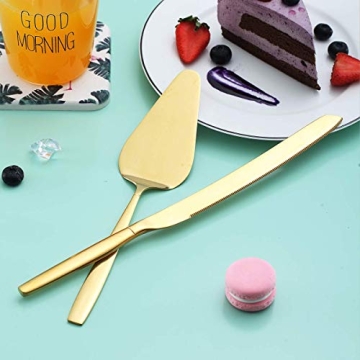 Berglander Gold Cake Pie Pastry Servers,Stainless Steel Serving Set,Cake Knife and Server Set Perfect For Wedding, Birthday, Parties and Events