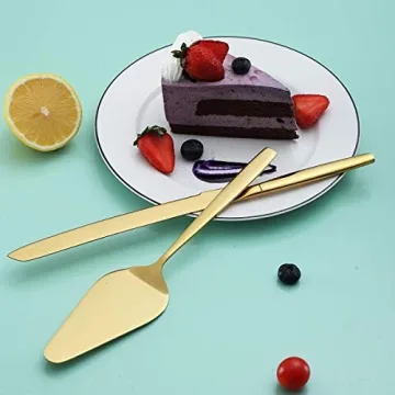 Berglander Gold Cake Pie Pastry Servers,Stainless Steel Serving Set,Cake Knife and Server Set Perfect For Wedding, Birthday, Parties and Events