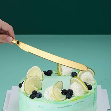 Berglander Gold Cake Pie Pastry Servers,Stainless Steel Serving Set,Cake Knife and Server Set Perfect For Wedding, Birthday, Parties and Events