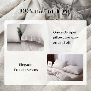 S VICTORY SYMBOL 100% Organic French Linen Bed Sheets,Stone Washed Flax 4PCS Sheets Set(1 Flat Sheet+1 Fitted Sheet+2 Pillow Cases) Breathable(King,Natural Linen)