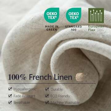 S VICTORY SYMBOL 100% Organic French Linen Bed Sheets,Stone Washed Flax 4PCS Sheets Set(1 Flat Sheet+1 Fitted Sheet+2 Pillow Cases) Breathable(King,Natural Linen)