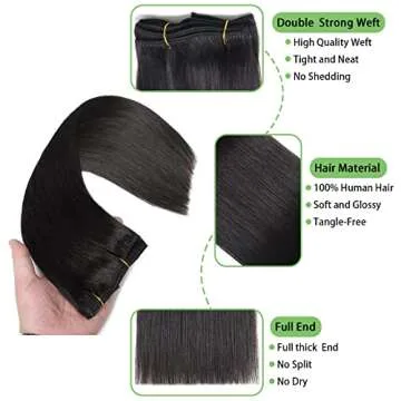 MOTFIN Straight Clip in Hair Extensions Real Human Hair Clip ins Hair Extensions for Women 8pcs Clip on Hair Extensions 18Clips Double Weft Brazilian Remy Natural Black Human Hair (18inch, #1b)