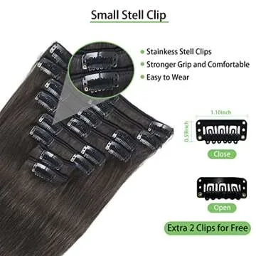 MOTFIN Straight Clip in Hair Extensions Real Human Hair Clip ins Hair Extensions for Women 8pcs Clip on Hair Extensions 18Clips Double Weft Brazilian Remy Natural Black Human Hair (18inch, #1b)