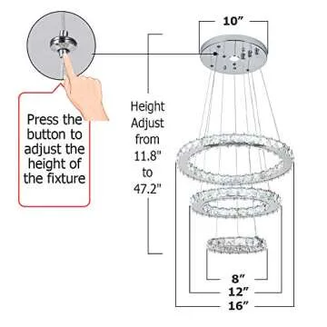 OKYSAI 3 Rings LED Chandelier for Home Lighting