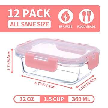 GULFLIN Small Glass Food Storage Containers 12 Pack-12oz Glass Containers with Lids for Meal Prep, F...