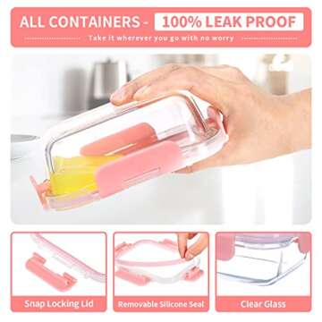 GULFLIN Small Glass Food Storage Containers 12 Pack-12oz Glass Containers with Lids for Meal Prep, Food Storage, Freezer to Microwave Safe, Air-Tight, Leak-Proof, Pink Set