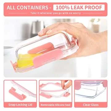 GULFLIN Small Glass Food Storage Containers 12 Pack-12oz Glass Containers with Lids for Meal Prep, Food Storage, Freezer to Microwave Safe, Air-Tight, Leak-Proof, Pink Set