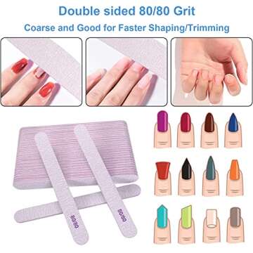 80/80 Grit Nail Files (50 Pcs), Emery Boards for Acrylic Nails and Gel Nails, Coarse Nail File Doubl...