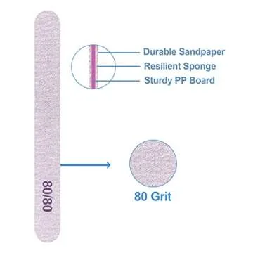 80/80 Grit Nail Files (50 Pcs), Emery Boards for Acrylic Nails and Gel Nails, Coarse Nail File Double Sided 80 Grits Emory Professional Nail Filers Pack Reusable Washable Manicure Gray