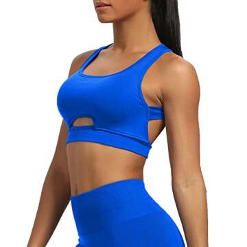 Aoxjox Women's Workout Seamless Sports Bras Tri-Straps Journey Fitness Gym Running Yoga Crop Tank Top (Blue, X-Small)