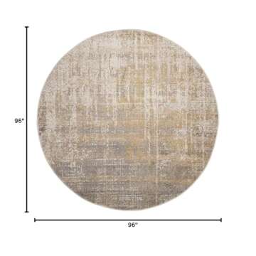 SAFAVIEH Adirondack Collection Area Rug - 8' Round, Creme & Gold, Modern Abstract Design, Non-Sheddi...