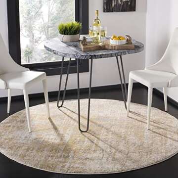 SAFAVIEH Adirondack Collection Area Rug - 8' Round, Creme & Gold, Modern Abstract Design, Non-Shedding & Easy Care, Ideal for High Traffic Areas in Living Room, Bedroom (ADR207A)