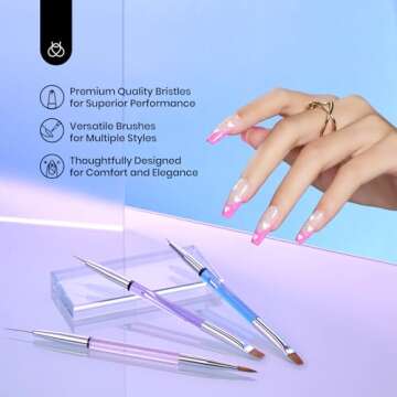 Beetles 3 Pcs Gel Nail Art Brushes Set Gel Polish Design Pen Painting Tools with Liner Brushes Petal...