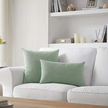 Meekio Set of 2 Sage Green Pillow Covers 18 x 18 Inch Farmhouse Boho Decorative Throw Pillow Covers Linen Cushion Covers for Sofa Couch Décor