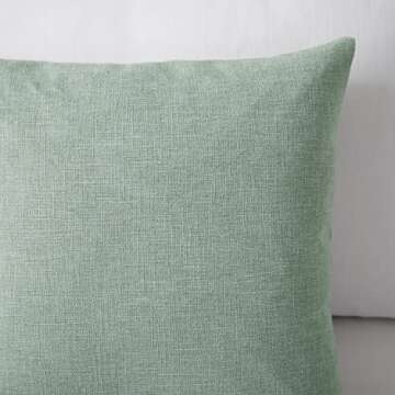 Meekio Set of 2 Sage Green Pillow Covers 18 x 18 Inch Farmhouse Boho Decorative Throw Pillow Covers Linen Cushion Covers for Sofa Couch Décor